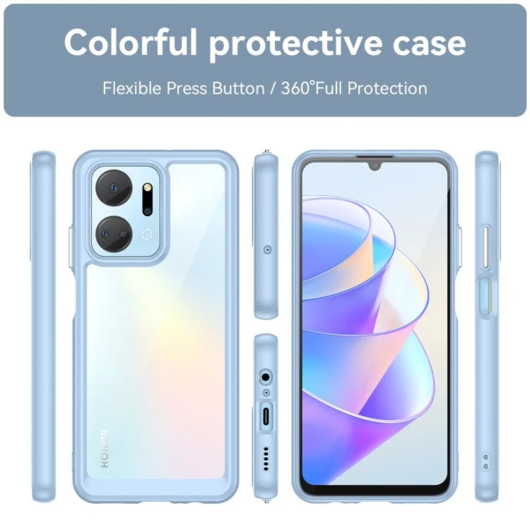 For Honor X7a 5G Clear Phone Case TPU + Acrylic Anti-drop Cell Phone Cover - Blue