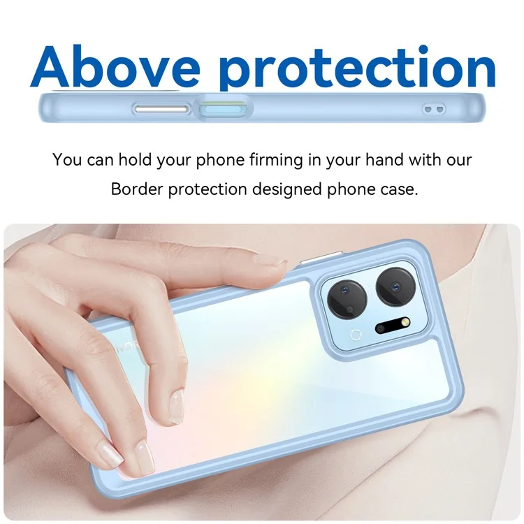 For Honor X7a 5G Clear Phone Case TPU + Acrylic Anti-drop Cell Phone Cover - Blue