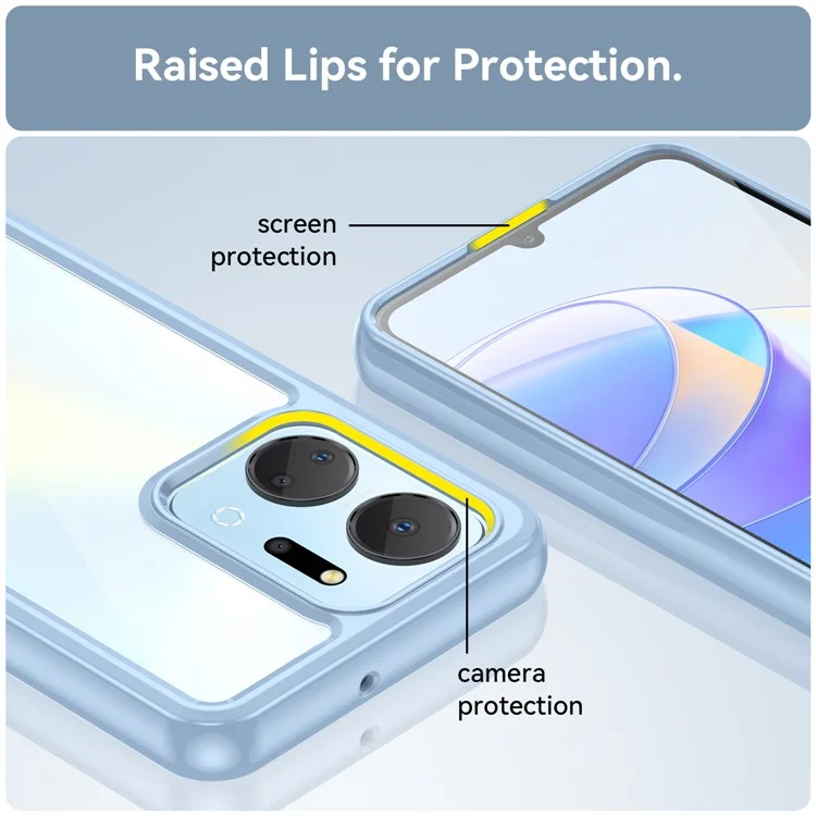 For Honor X7a 5G Clear Phone Case TPU + Acrylic Anti-drop Cell Phone Cover - Blue
