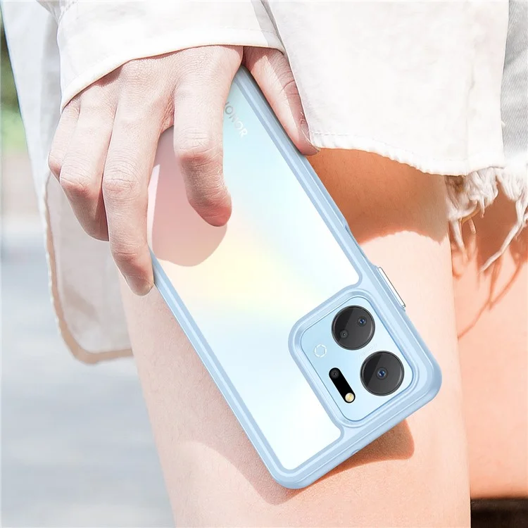 For Honor X7a 5G Clear Phone Case TPU + Acrylic Anti-drop Cell Phone Cover - Blue