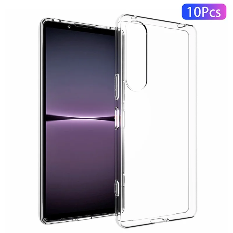 10 pièces / pack pour étui de téléphone Sony Xperia 1 V en TPU transparent sans marque d'eau, avec protection anti-rayures