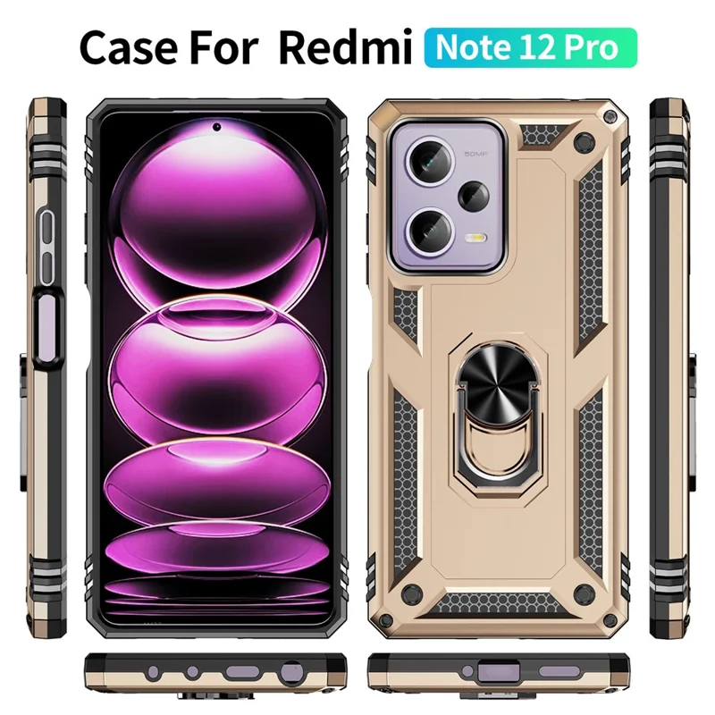 Ring Holder Kickstand Handyhülle für Xiaomi Redmi Note 12 Pro 5G / Note 12 Pro Speed 5G / Poco X5 Pro 5G, TPU + PC Hybrid Cover - Gold