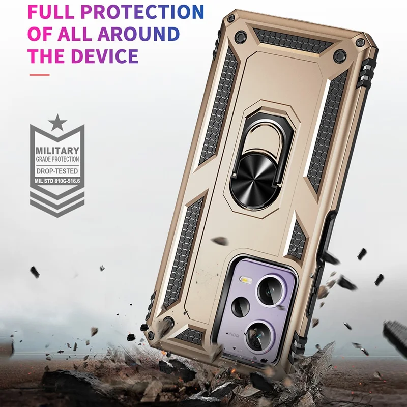 Ring Holder Kickstand Handyhülle für Xiaomi Redmi Note 12 Pro 5G / Note 12 Pro Speed 5G / Poco X5 Pro 5G, TPU + PC Hybrid Cover - Gold