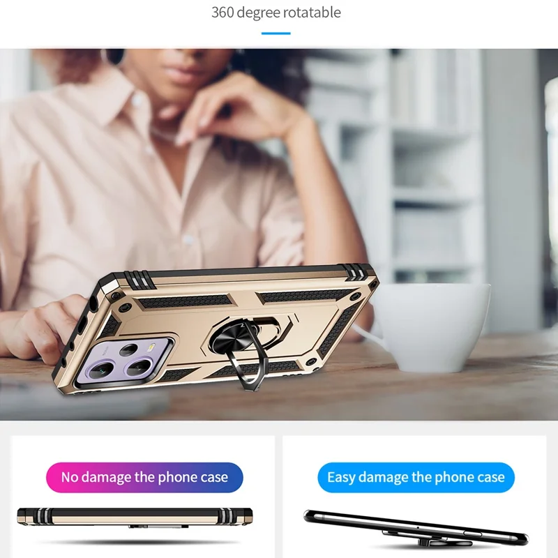 Ring Holder Kickstand Handyhülle für Xiaomi Redmi Note 12 Pro 5G / Note 12 Pro Speed 5G / Poco X5 Pro 5G, TPU + PC Hybrid Cover - Gold