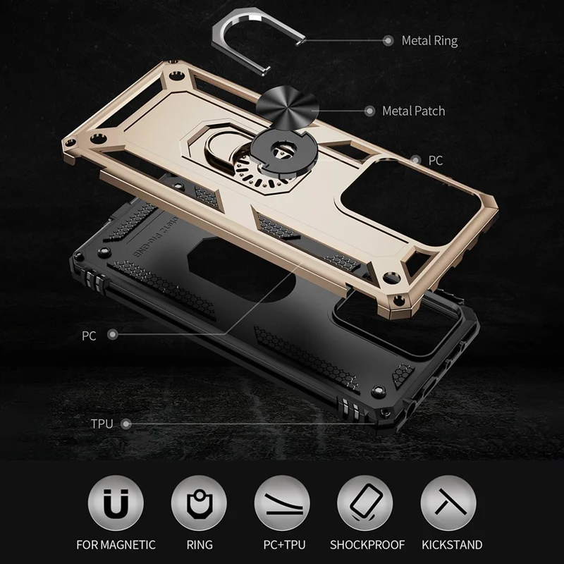 Ring Holder Kickstand Handyhülle für Xiaomi Redmi Note 12 Pro 5G / Note 12 Pro Speed 5G / Poco X5 Pro 5G, TPU + PC Hybrid Cover - Gold