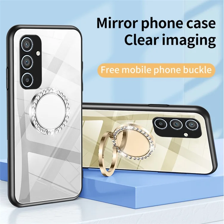 For Samsung Galaxy A54 5G Makeup Mirror Case Kickstand TPU + PC Anti-Scratch Phone Cover - Silver