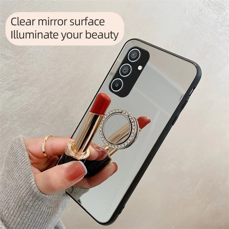 For Samsung Galaxy A54 5G Makeup Mirror Case Kickstand TPU + PC Anti-Scratch Phone Cover - Silver