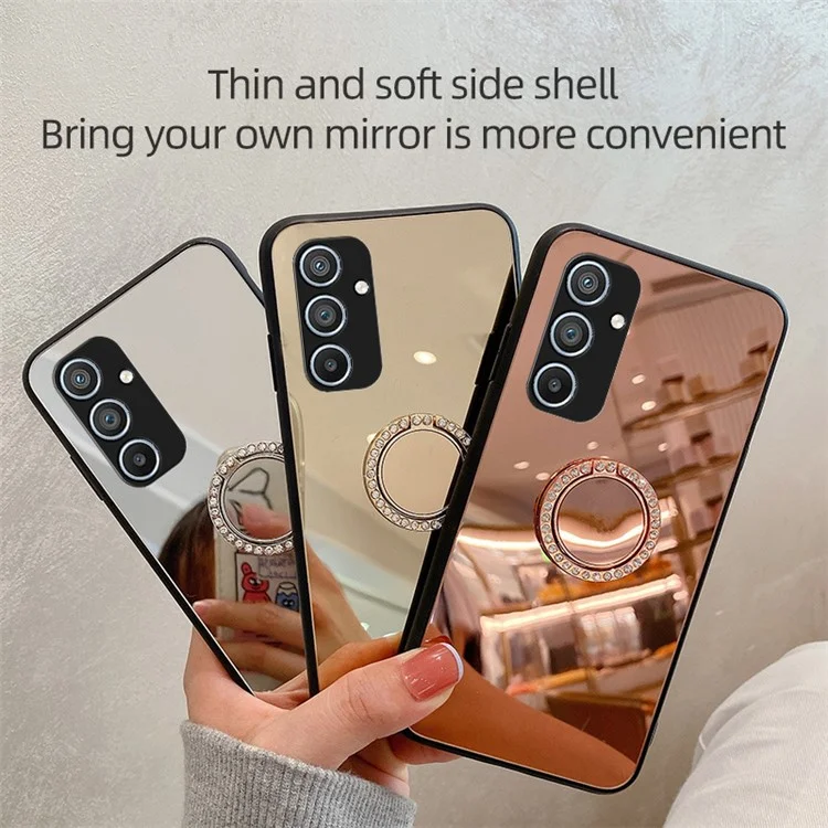 For Samsung Galaxy A54 5G Makeup Mirror Case Kickstand TPU + PC Anti-Scratch Phone Cover - Silver
