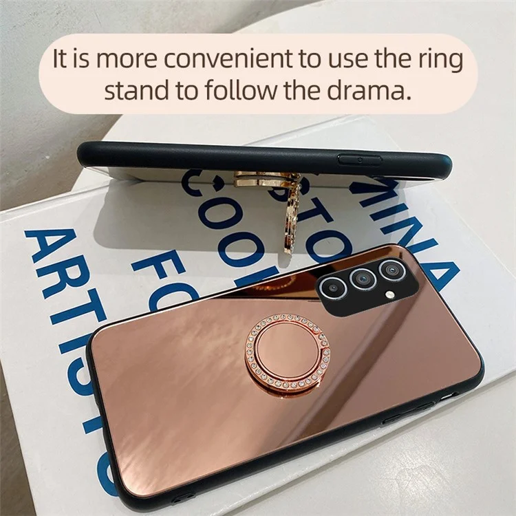 For Samsung Galaxy A54 5G Makeup Mirror Case Kickstand TPU + PC Anti-Scratch Phone Cover - Silver