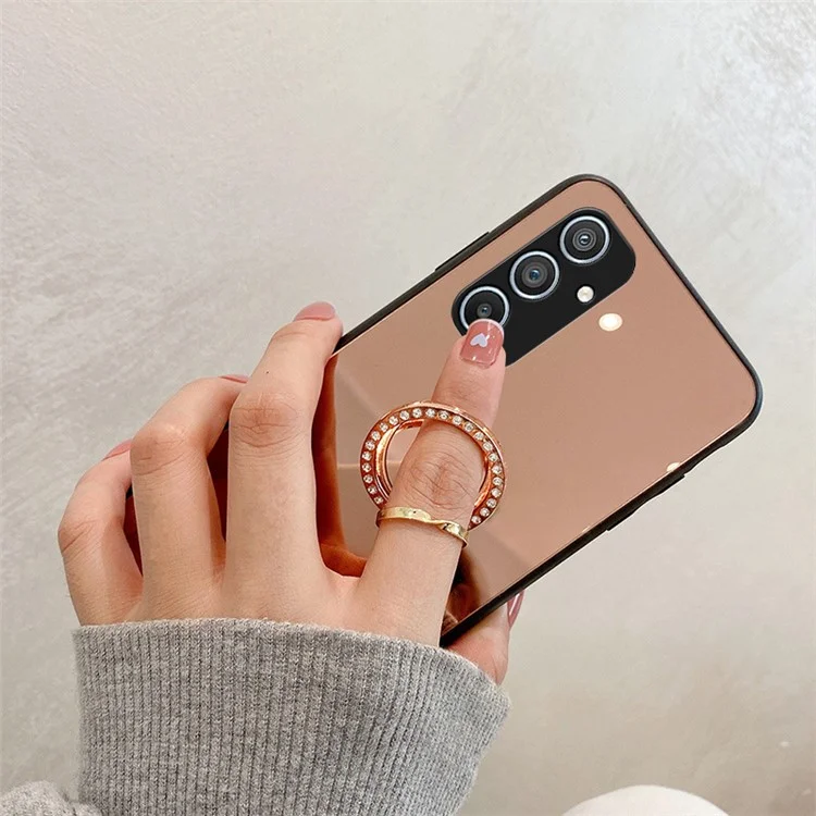 For Samsung Galaxy A54 5G Makeup Mirror Case Kickstand TPU + PC Anti-Scratch Phone Cover - Silver