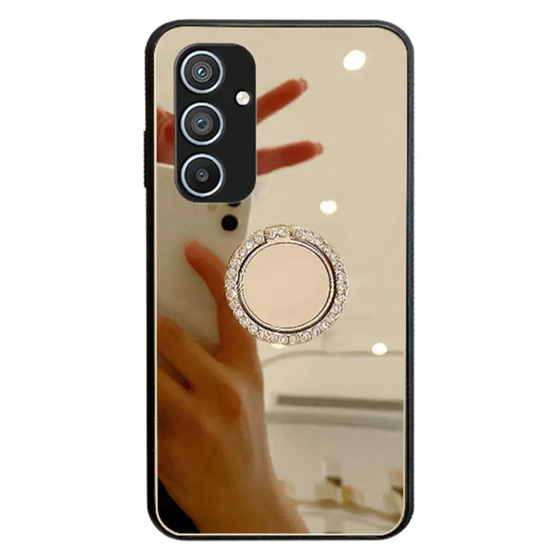 For Samsung Galaxy A54 5G Makeup Mirror Case Kickstand TPU + PC Anti-Scratch Phone Cover - Gold