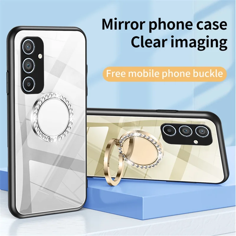 For Samsung Galaxy A54 5G Makeup Mirror Case Kickstand TPU + PC Anti-Scratch Phone Cover - Gold