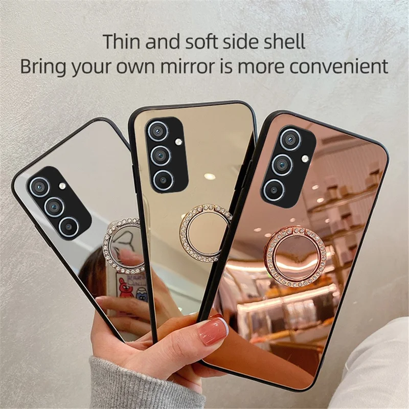 For Samsung Galaxy A54 5G Makeup Mirror Case Kickstand TPU + PC Anti-Scratch Phone Cover - Gold