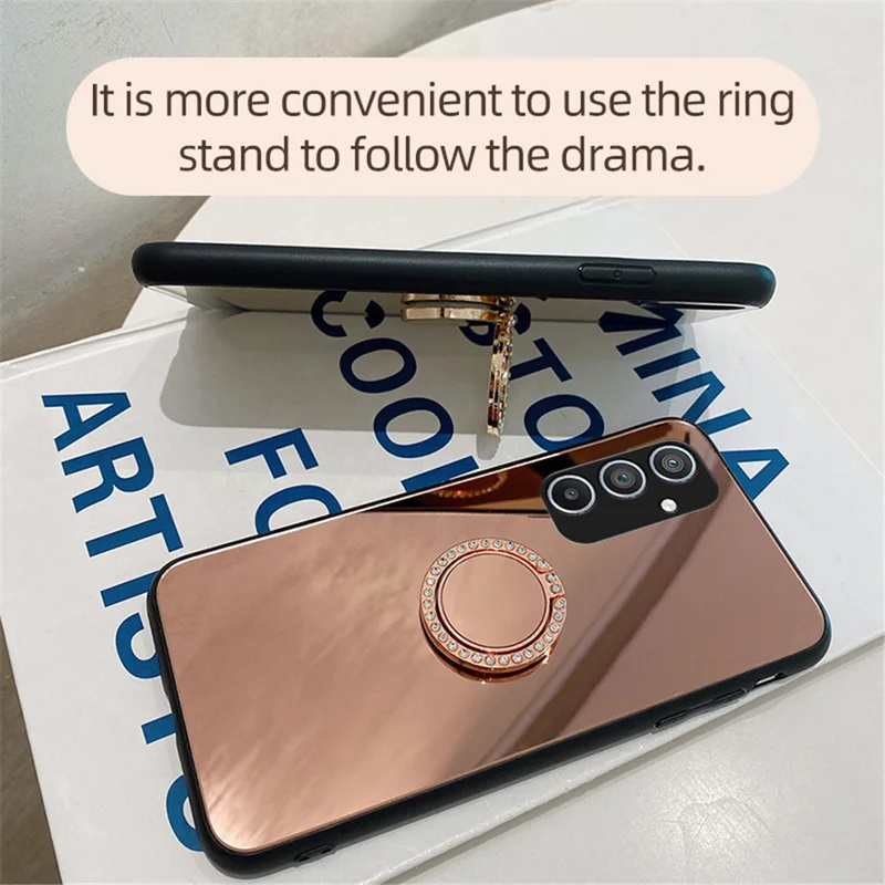 For Samsung Galaxy A54 5G Makeup Mirror Case Kickstand TPU + PC Anti-Scratch Phone Cover - Gold