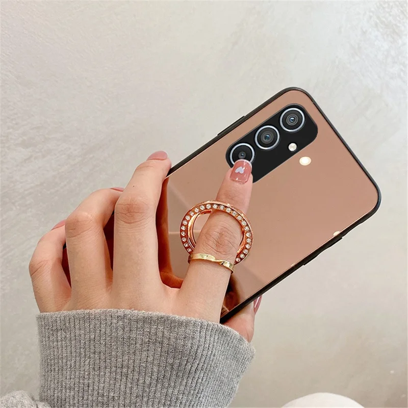 For Samsung Galaxy A54 5G Makeup Mirror Case Kickstand TPU + PC Anti-Scratch Phone Cover - Gold