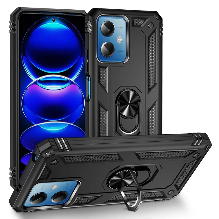 Pour Xiaomi Redmi Note 12 5G (Global) / (Inde) / (Chine) / Poco X5 5G Anneau Kickstand Coque de téléphone TPU + PC Étui de téléphone portable - Noir