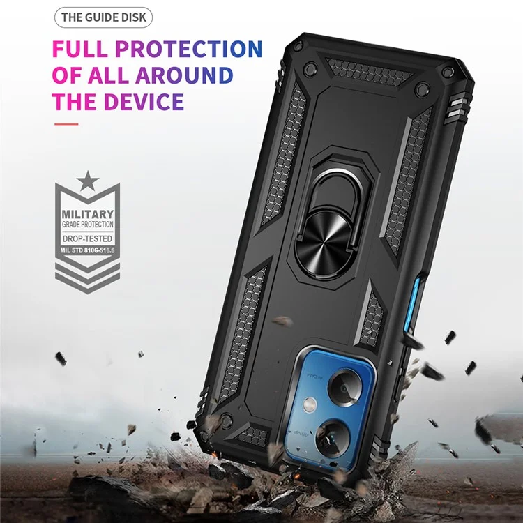Pour Xiaomi Redmi Note 12 5G (Global) / (Inde) / (Chine) / Poco X5 5G Anneau Kickstand Coque de téléphone TPU + PC Étui de téléphone portable - Noir