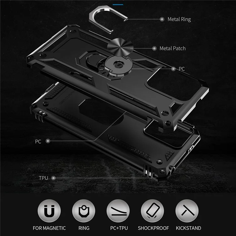 Pour Xiaomi Redmi Note 12 5G (Global) / (Inde) / (Chine) / Poco X5 5G Anneau Kickstand Coque de téléphone TPU + PC Étui de téléphone portable - Noir