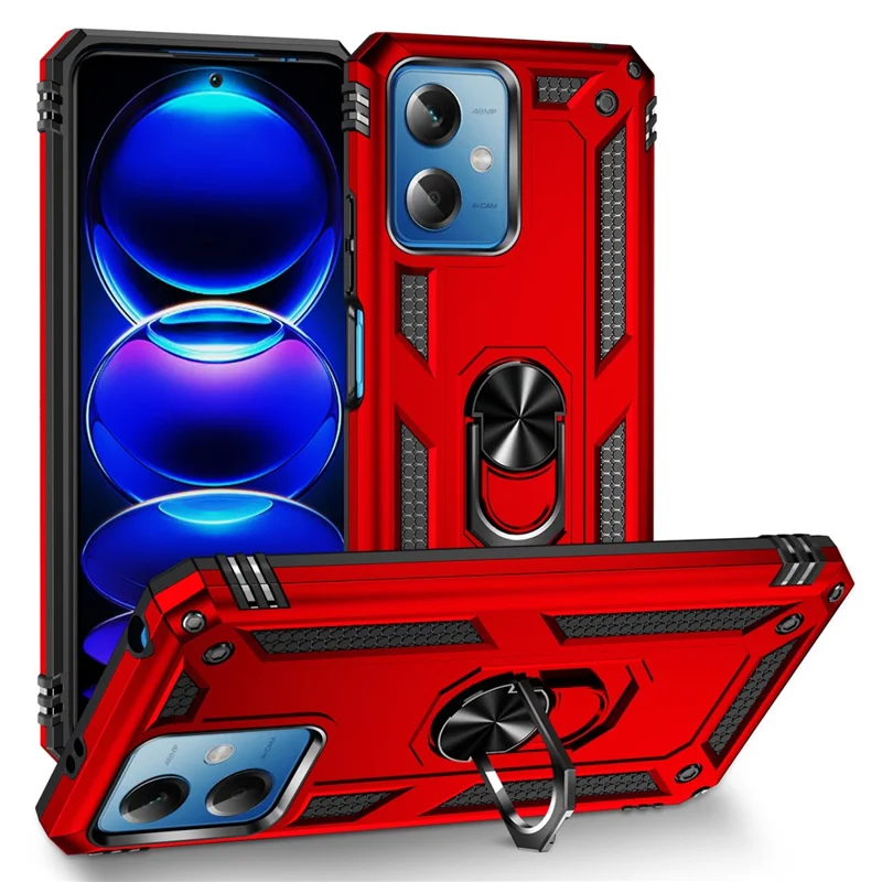 For Xiaomi Redmi Note 12 5G (Global) / (India) / (China) / Poco X5 5G Ring Kickstand Phone Case TPU + PC Cell Phone Cover - Red