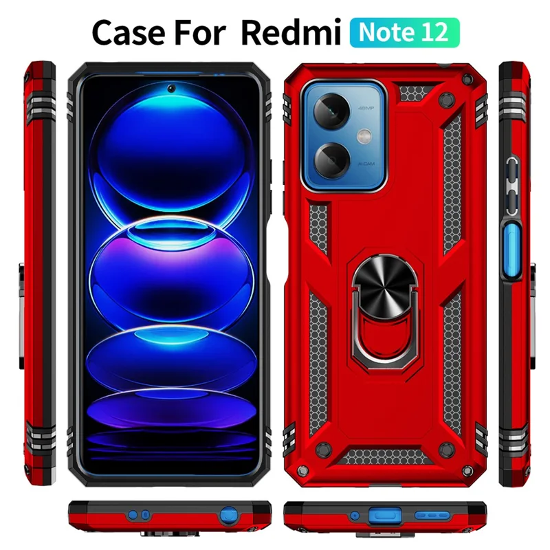 For Xiaomi Redmi Note 12 5G (Global) / (India) / (China) / Poco X5 5G Ring Kickstand Phone Case TPU + PC Cell Phone Cover - Red