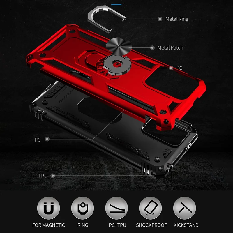 For Xiaomi Redmi Note 12 5G (Global) / (India) / (China) / Poco X5 5G Ring Kickstand Phone Case TPU + PC Cell Phone Cover - Red