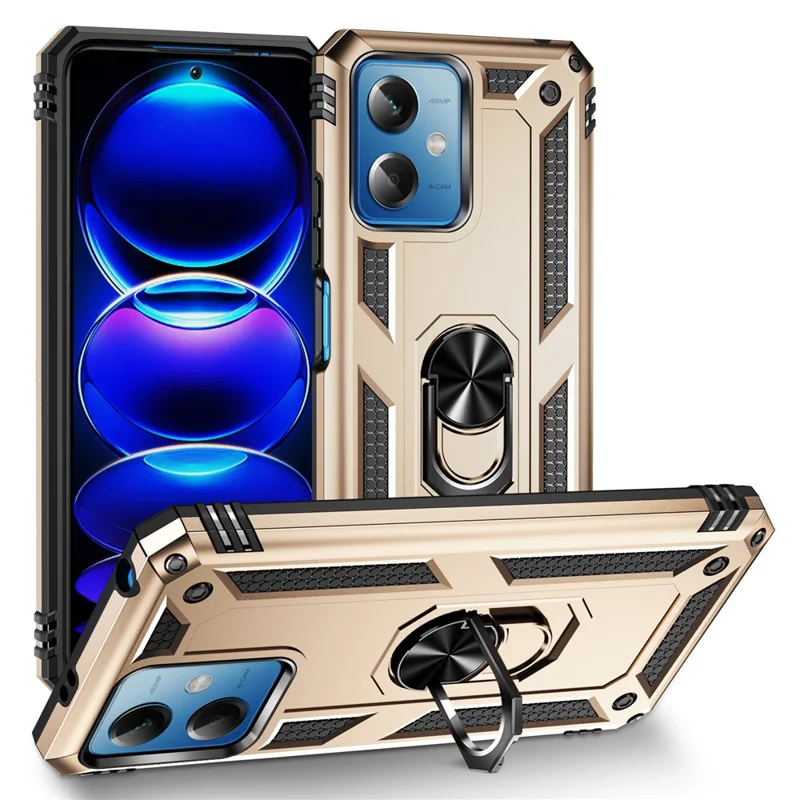 For Xiaomi Redmi Note 12 5G (Global) / (India) / (China) / Poco X5 5G Ring Kickstand Phone Case TPU + PC Cell Phone Cover - Gold