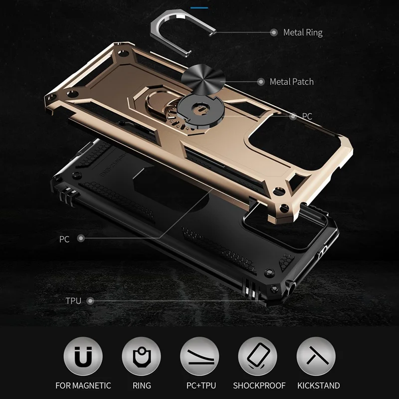 For Xiaomi Redmi Note 12 5G (Global) / (India) / (China) / Poco X5 5G Ring Kickstand Phone Case TPU + PC Cell Phone Cover - Gold
