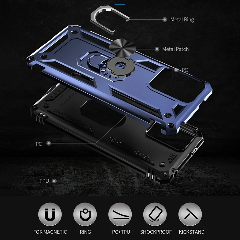 Per Xiaomi Redmi Note 12 5G (Global) / (India) / (China) / Poco X5 5G Custodia con supporto ad anello per telefono cellulare in TPU + PC - Blu