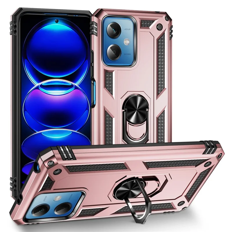 For Xiaomi Redmi Note 12 5G (Global) / (India) / (China) / Poco X5 5G Ring Kickstand Phone Case TPU + PC Cell Phone Cover - Rose Gold