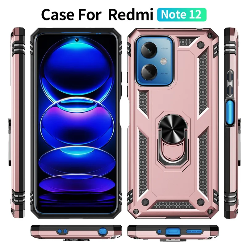 For Xiaomi Redmi Note 12 5G (Global) / (India) / (China) / Poco X5 5G Ring Kickstand Phone Case TPU + PC Cell Phone Cover - Rose Gold