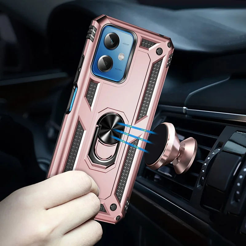 For Xiaomi Redmi Note 12 5G (Global) / (India) / (China) / Poco X5 5G Ring Kickstand Phone Case TPU + PC Cell Phone Cover - Rose Gold