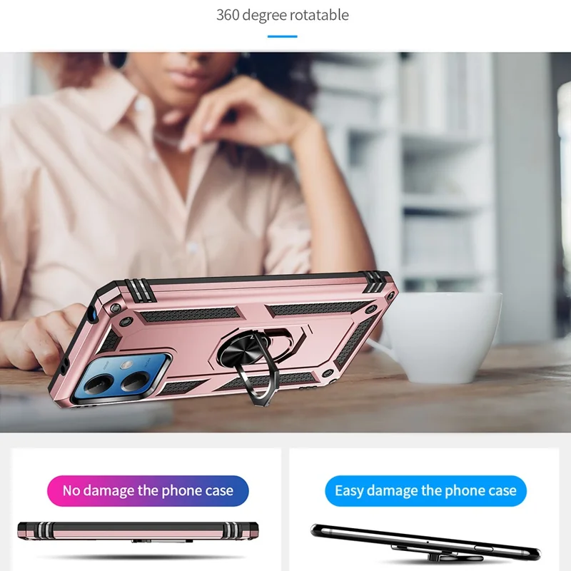 For Xiaomi Redmi Note 12 5G (Global) / (India) / (China) / Poco X5 5G Ring Kickstand Phone Case TPU + PC Cell Phone Cover - Rose Gold