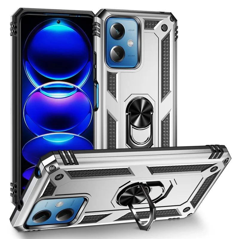 For Xiaomi Redmi Note 12 5G (Global) / (India) / (China) / Poco X5 5G Ring Kickstand Phone Case TPU + PC Cell Phone Cover - Silver