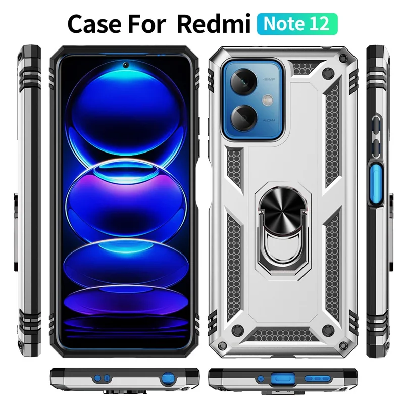For Xiaomi Redmi Note 12 5G (Global) / (India) / (China) / Poco X5 5G Ring Kickstand Phone Case TPU + PC Cell Phone Cover - Silver