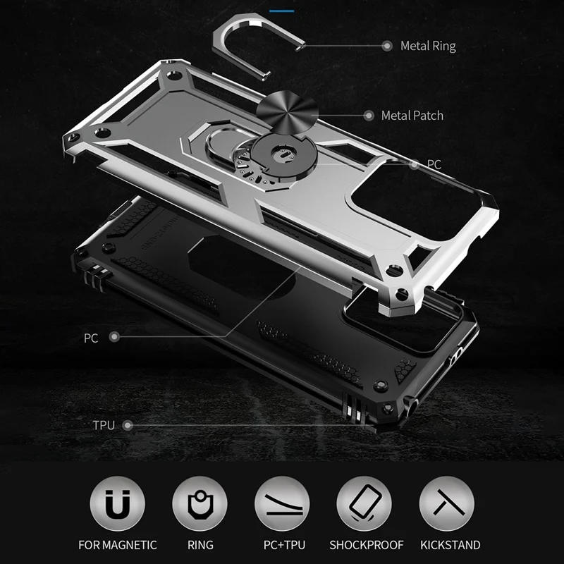 For Xiaomi Redmi Note 12 5G (Global) / (India) / (China) / Poco X5 5G Ring Kickstand Phone Case TPU + PC Cell Phone Cover - Silver