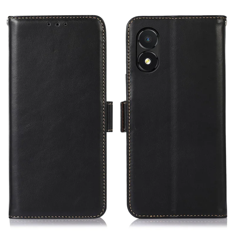 Funda Protectora para Teléfono Móvil For Honor X5 4G de Piel de Vaca Genuina con Bloqueo RFID y Soporte - Negro 