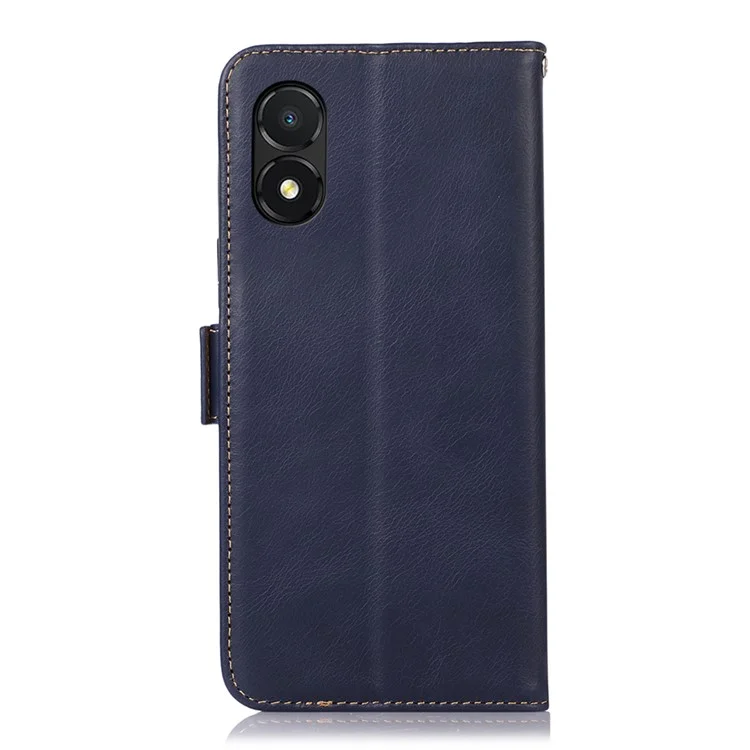 For Honor X5 4G Genuine Cowhide Leather Phone Case RFID Blocking Stand Wallet Protective Cover - Blue