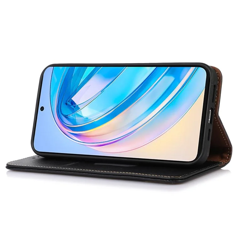 KHAZNEH для Honor X5 4G RFID Блокирующий бумажник Чехол для телефона Genuine Cowhide Leather Stand Cell Phone Cover - Черный