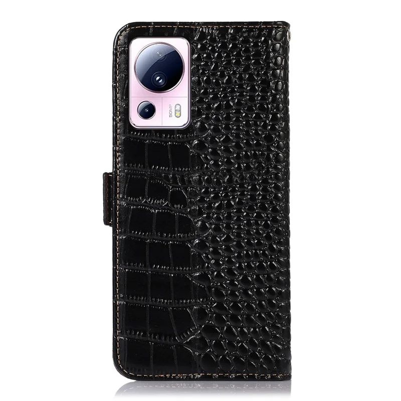 Phone Wallet Case for Xiaomi 13 Lite / Civi 2 5G RFID Blocking Stand Genuine Cowhide Leather Phone Cover - Black