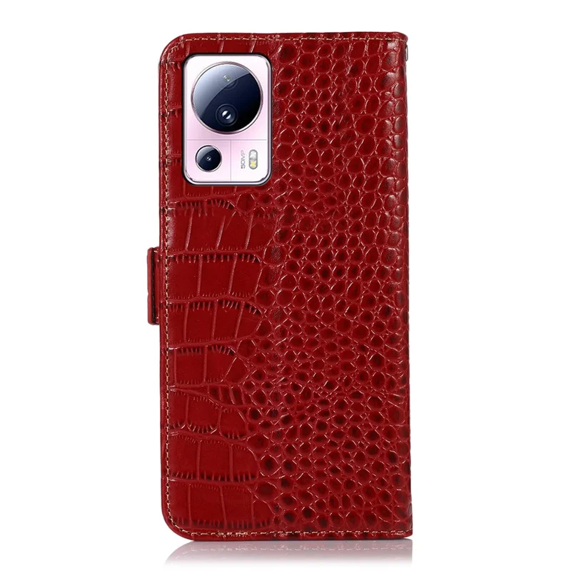 Phone Wallet Case for Xiaomi 13 Lite / Civi 2 5G RFID Blocking Stand Genuine Cowhide Leather Phone Cover - Red