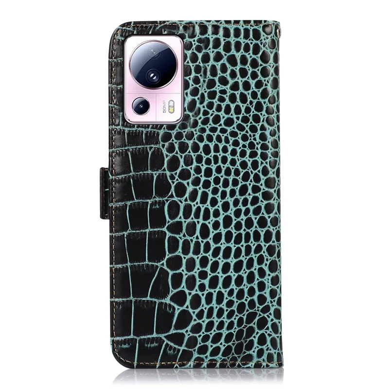 Phone Wallet Case for Xiaomi 13 Lite / Civi 2 5G RFID Blocking Stand Genuine Cowhide Leather Phone Cover - Green