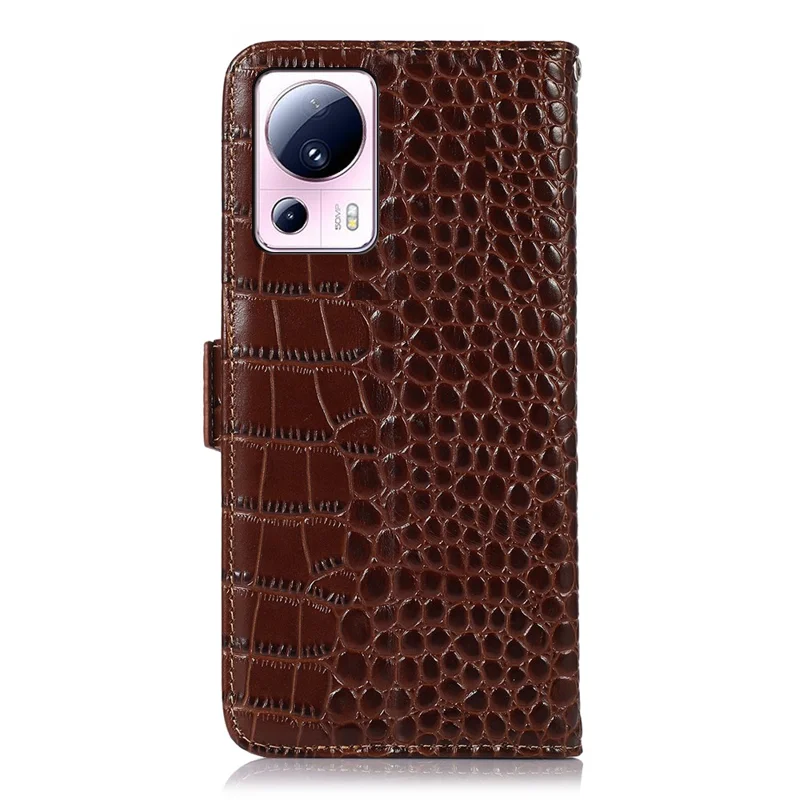 Phone Wallet Case for Xiaomi 13 Lite / Civi 2 5G RFID Blocking Stand Genuine Cowhide Leather Phone Cover - Brown