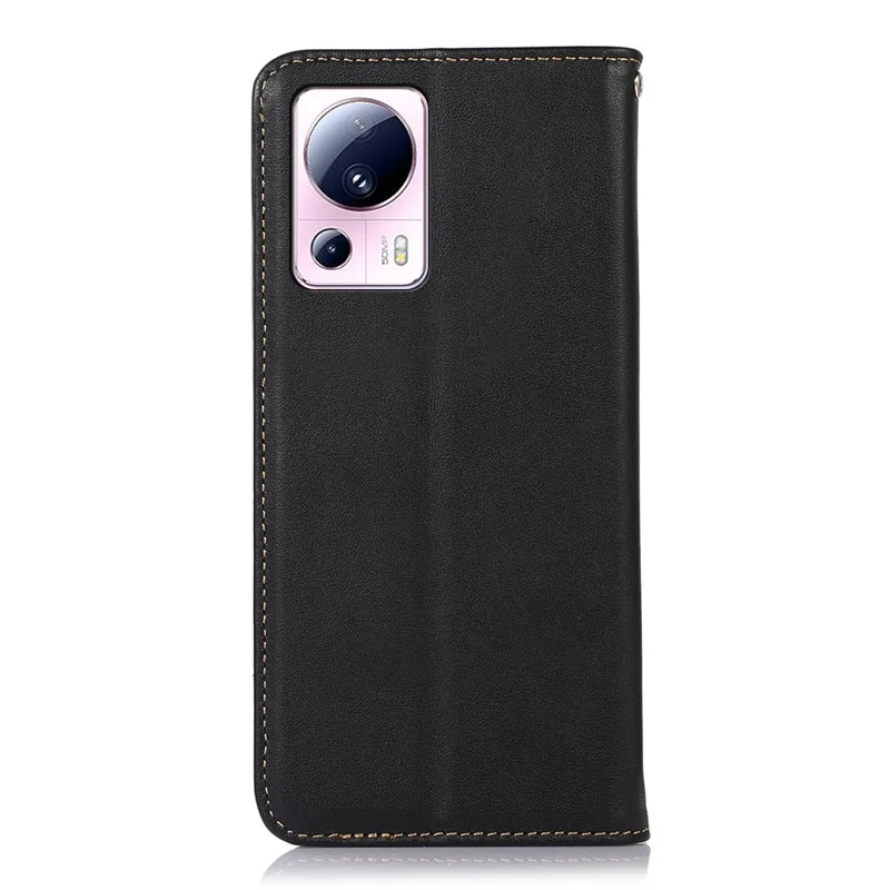 KHAZNEH for Xiaomi 13 Lite / Civi 2 5G Phone Wallet Case RFID Blocking Stand Genuine Cowhide Leather Phone Cover - Black