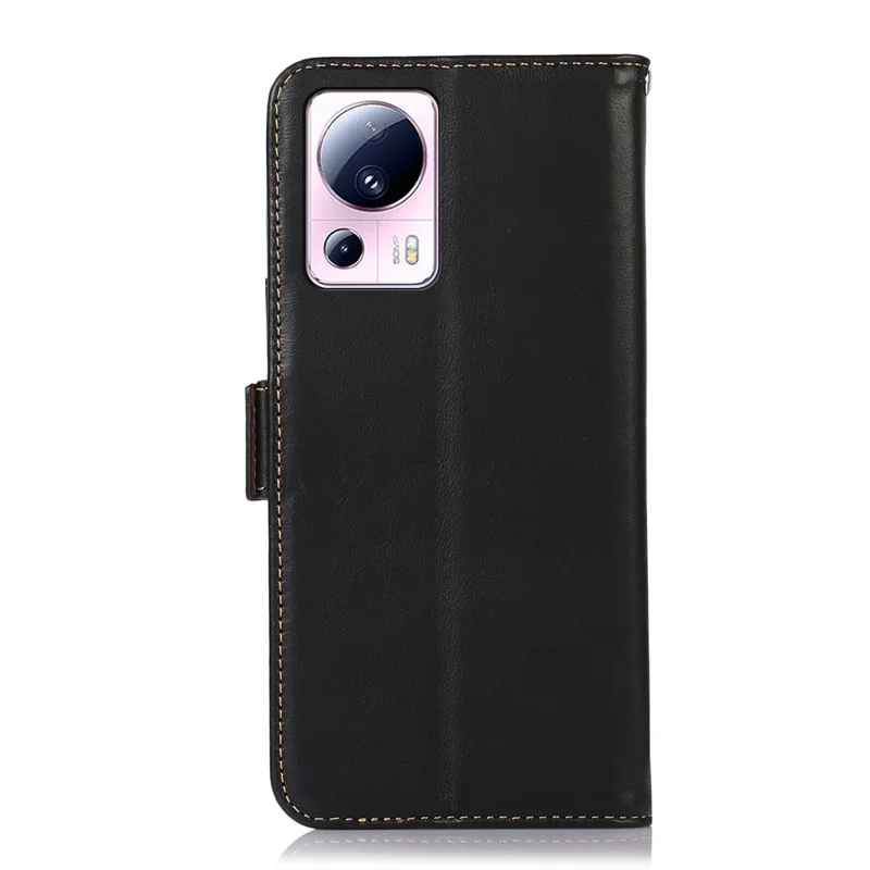 Para Xiaomi 13 Lite / Civi 2 5G RFID Blocking Stand Phone Case Genuine Cowhide Leather Phone Wallet Cover - Preto