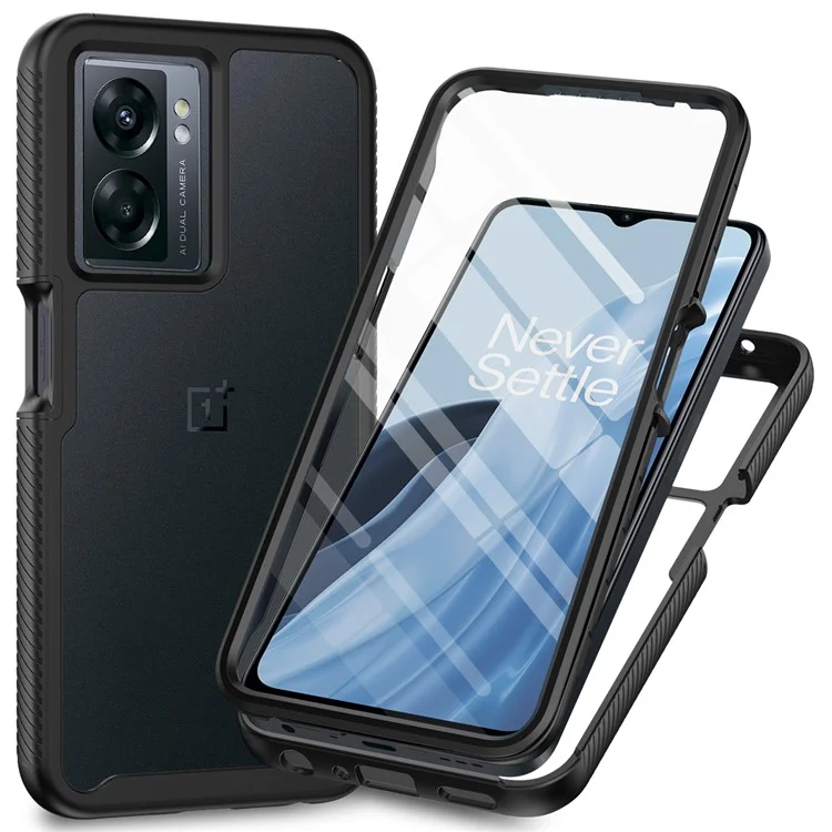 For OnePlus Nord N300 5G / Oppo A57 4G / A57 (2022) 5G / A57s 4G Phone Case PC + TPU Phone Cover with PET Screen Protector - Black