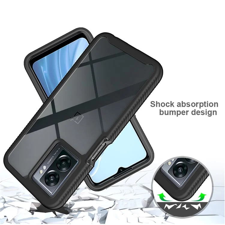 For OnePlus Nord N300 5G / Oppo A57 4G / A57 (2022) 5G / A57s 4G Phone Case PC + TPU Phone Cover with PET Screen Protector - Black