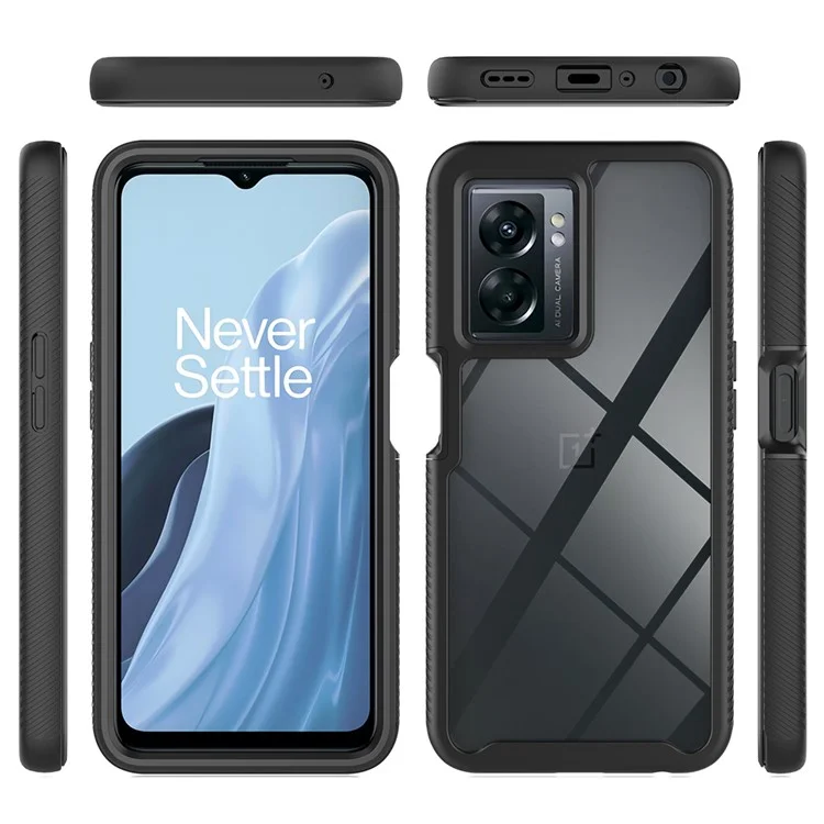 For OnePlus Nord N300 5G / Oppo A57 4G / A57 (2022) 5G / A57s 4G Phone Case PC + TPU Phone Cover with PET Screen Protector - Black