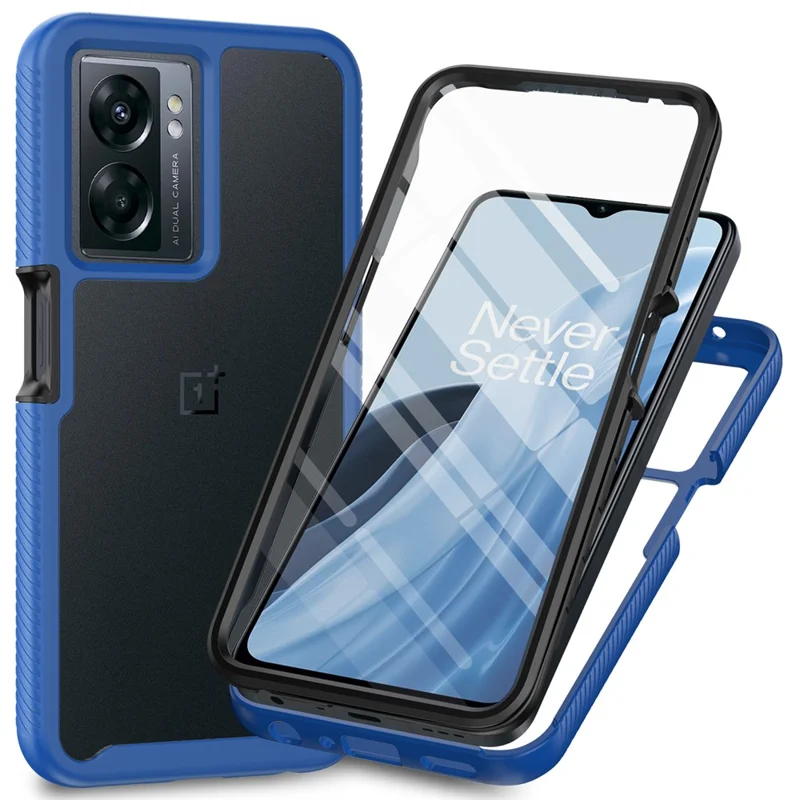 For OnePlus Nord N300 5G / Oppo A57 4G / A57 (2022) 5G / A57s 4G Phone Case PC + TPU Phone Cover with PET Screen Protector - Dark Blue