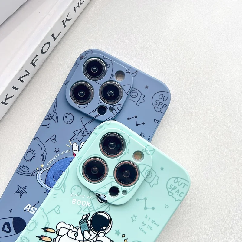 For iPhone 14 Pro Astronaut Pattern TPU Phone Case Drop-proof Smartphone Back Cover - Blue