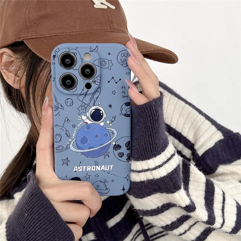 For iPhone 14 Pro Astronaut Pattern TPU Phone Case Drop-proof Smartphone Back Cover - Blue